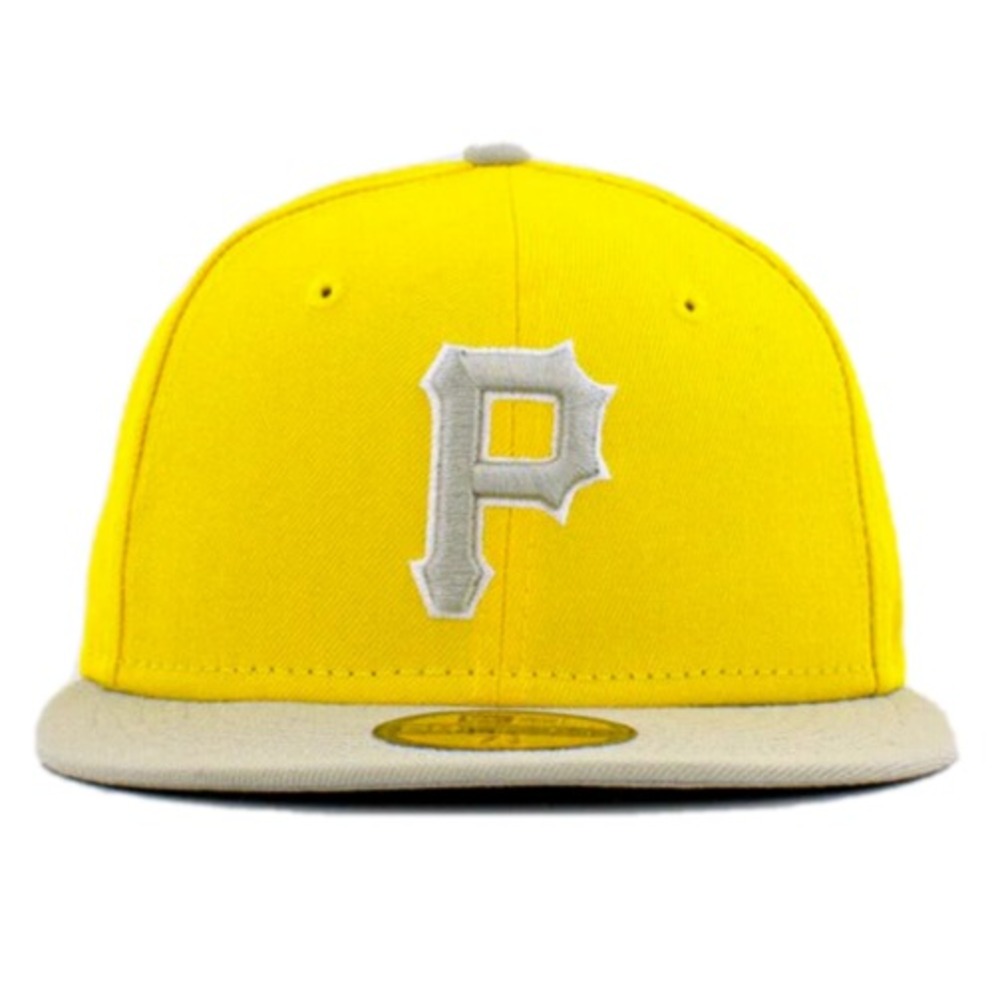 New Era Pittsburgh Pirates 59FIFTY MLB Two Tone Yellow Fitted Cap Hat Size 7 3/8